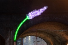 Close up of Mark S Gubb's neon Lavender artwork